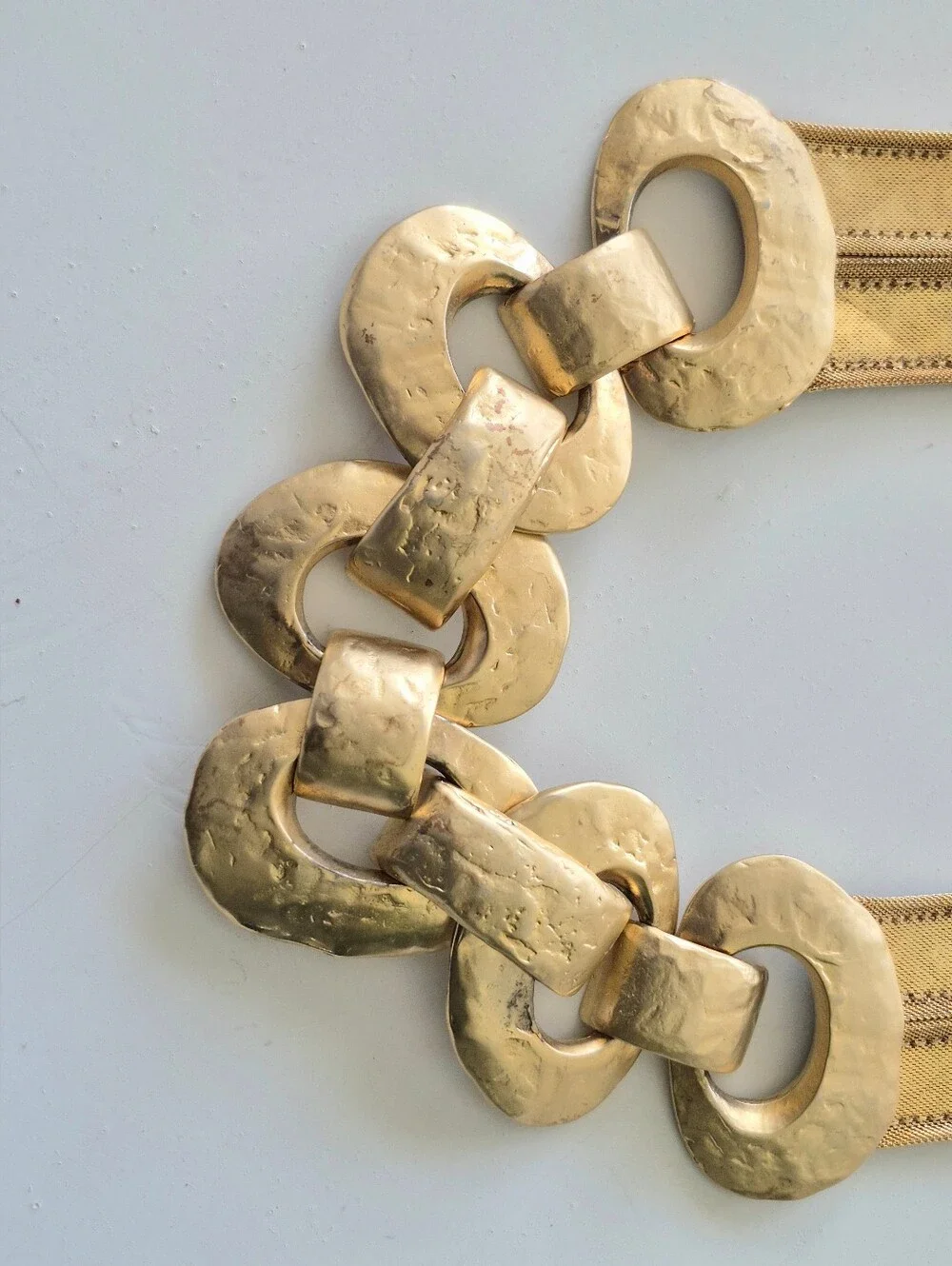 Streets Ahead LaBelle Metallic Gold Hammered Chain Links & Leather Waist Belt
